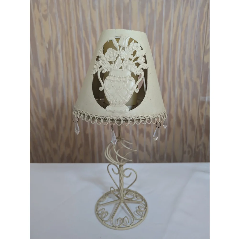 Metal Beige Votive Lamp with Floral Design Cutout